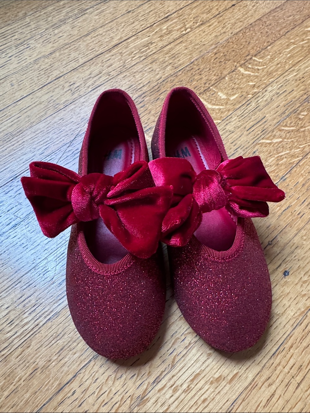 H&M Girls' Burgundy Glitter Bow Ballet Flats